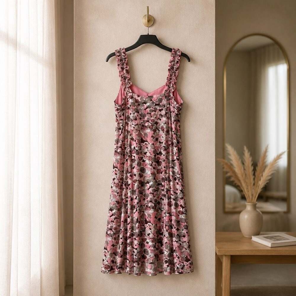 Dressbarn Women's Sleeveless Midi Dress with Frill Strap and Pink Floral Print - Picture 3 of 8